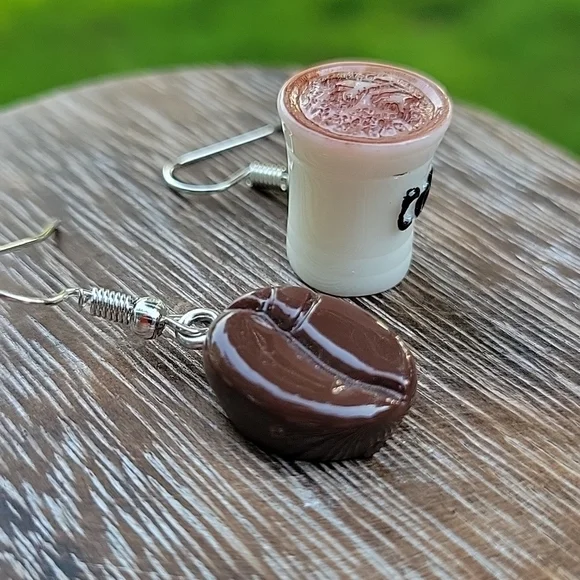 Coffee Bean and Mug Mismatched Drop Earrings - Picture 7 of 7